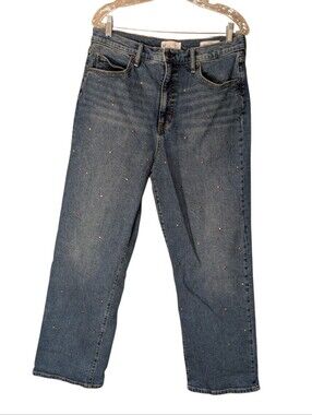 Jessica Simpson Zinnia Studded Wide Leg Boyfriend Jeans Blue Medium Wash size 10